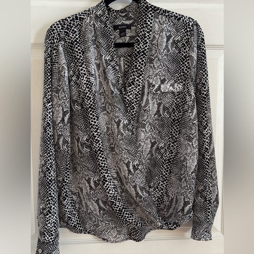 Alfani Black and White Snake-Print Blouse